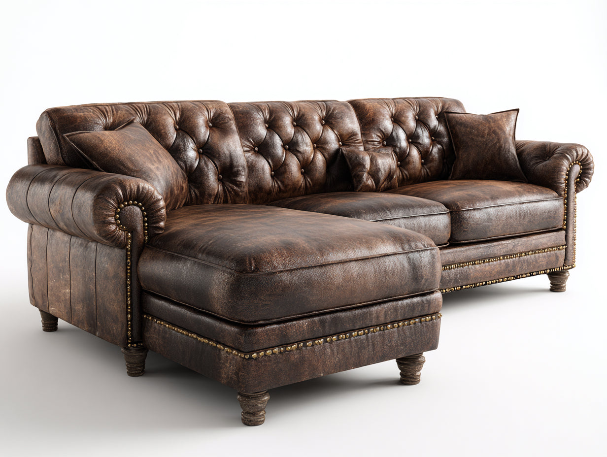 Divano angolare-Pelle-322x186x90 cm-Testa di moro-Chesterfield