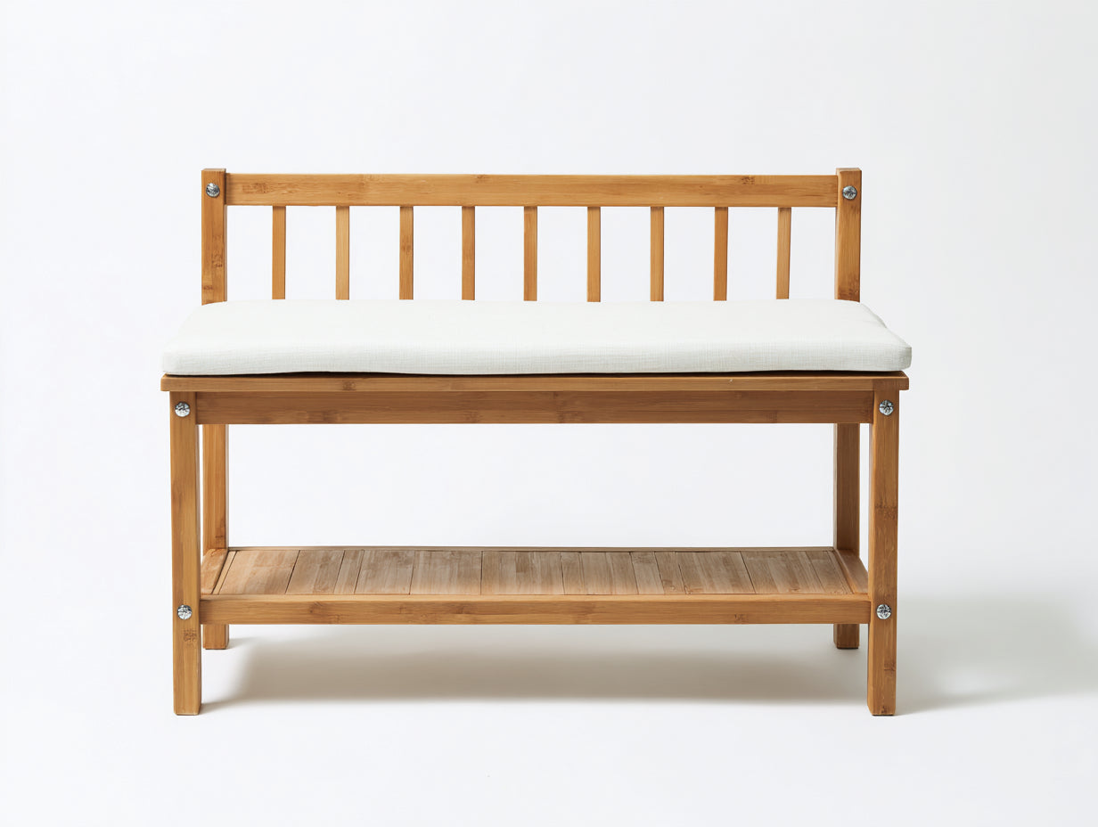 Panche da giardino - Legno-Tessuto - 132x54x82 cm - Bambù-Bianco - Essenziale