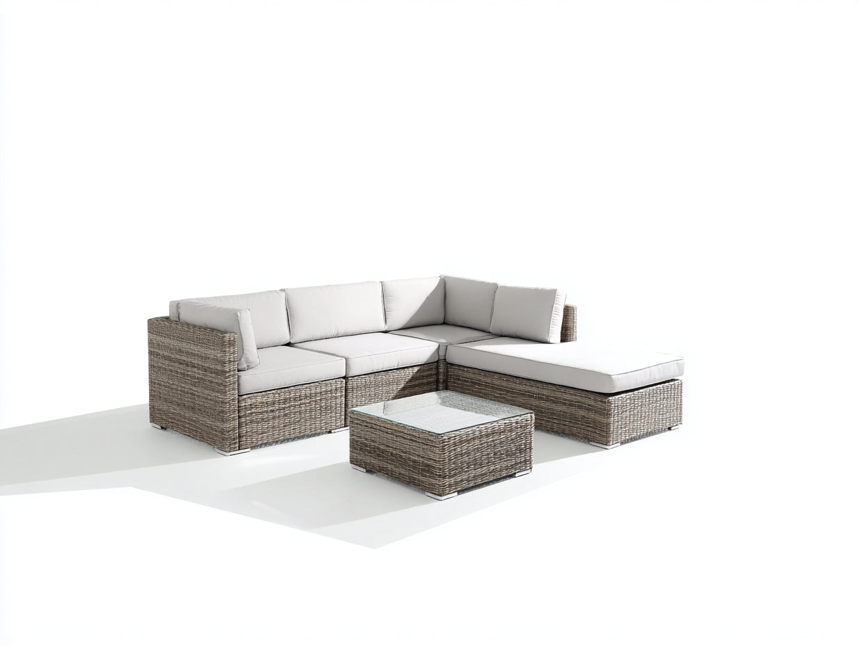 Divani da esterno - Rattan sintetico-Vetro-Tessuto - 235x175x78 cm - Grigio chiaro-Bianco - Lounge modulare moderno