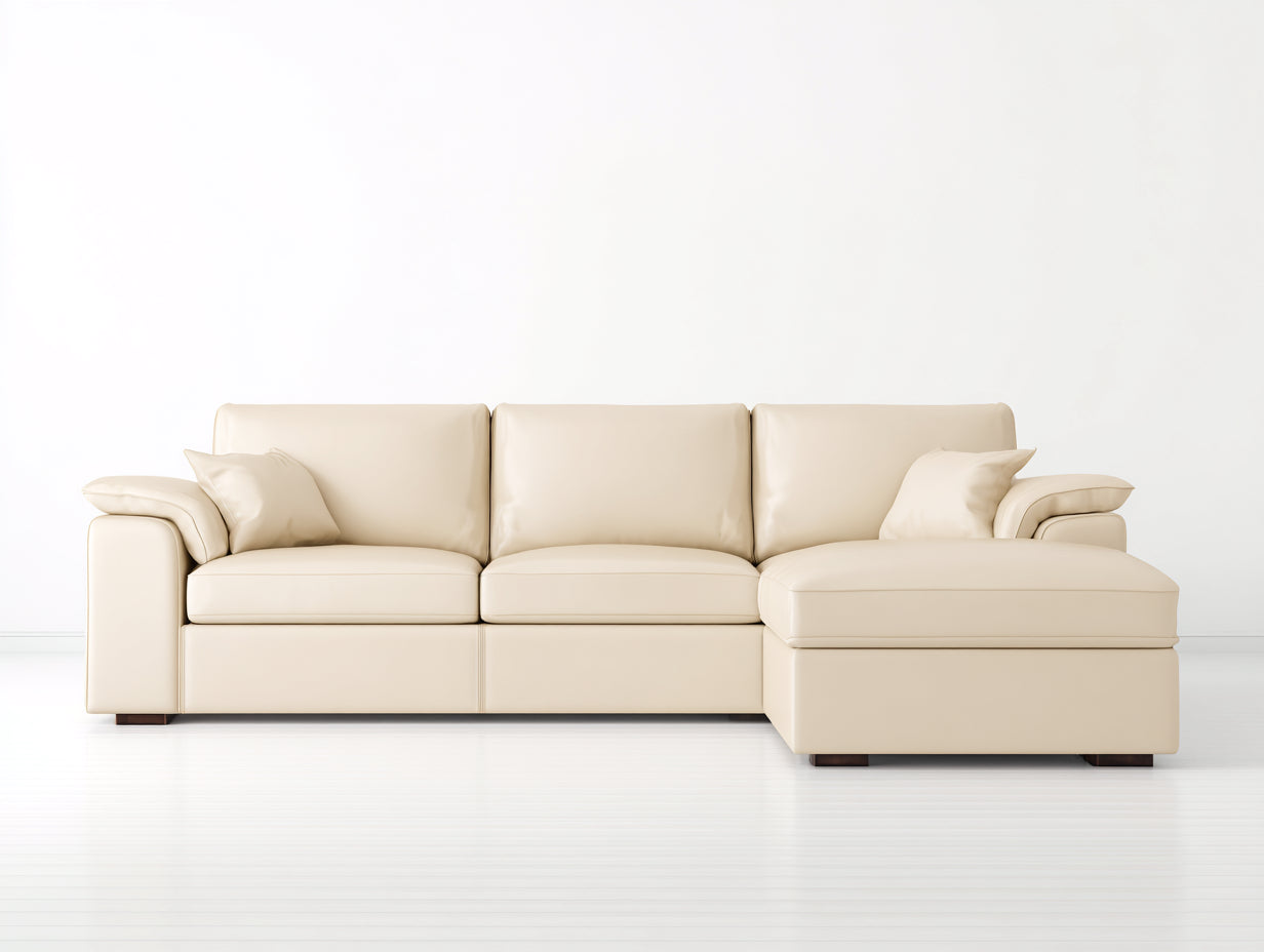 Divano angolare-Pelle-262x166x85 cm-Avorio-Minimalista