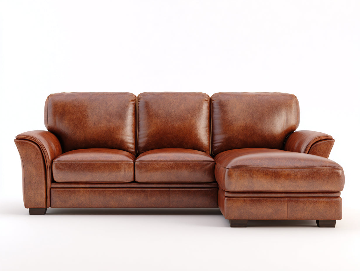 Divano angolare-Pelle-281x170x87 cm-Cognac-Classico