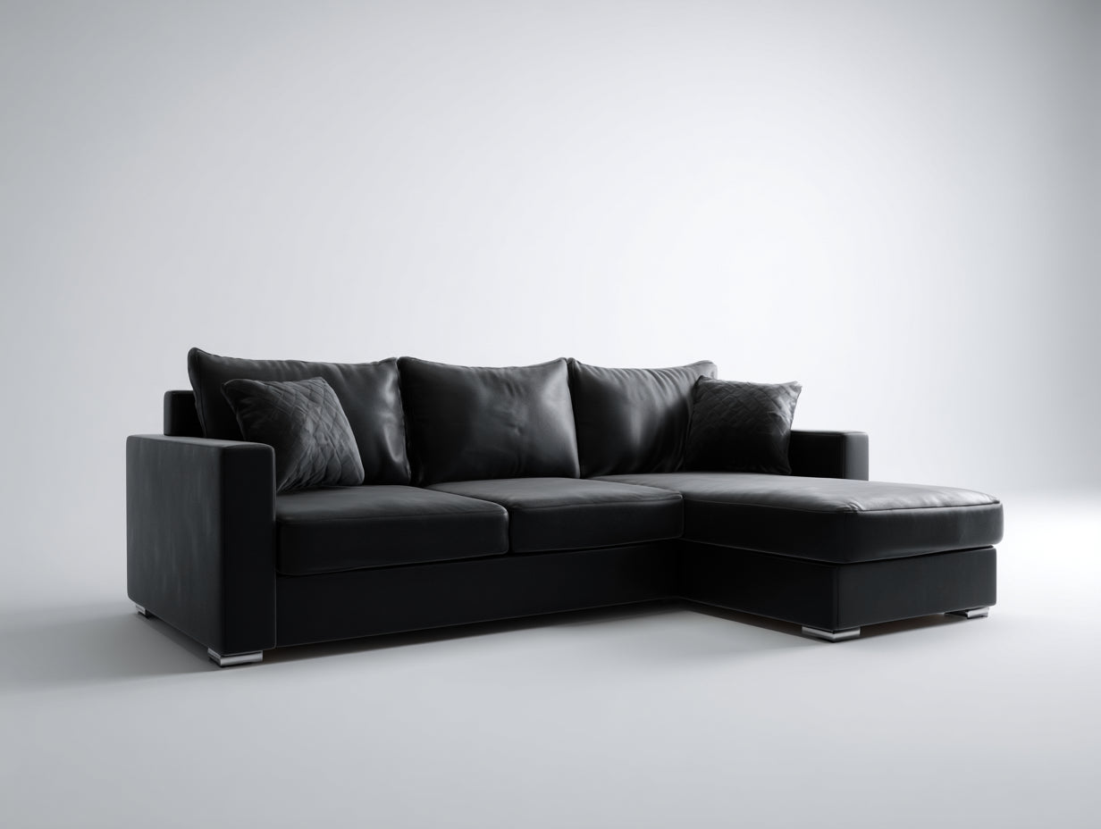 Divano angolare-Similpelle-286x168x82 cm-Nero-Moderno