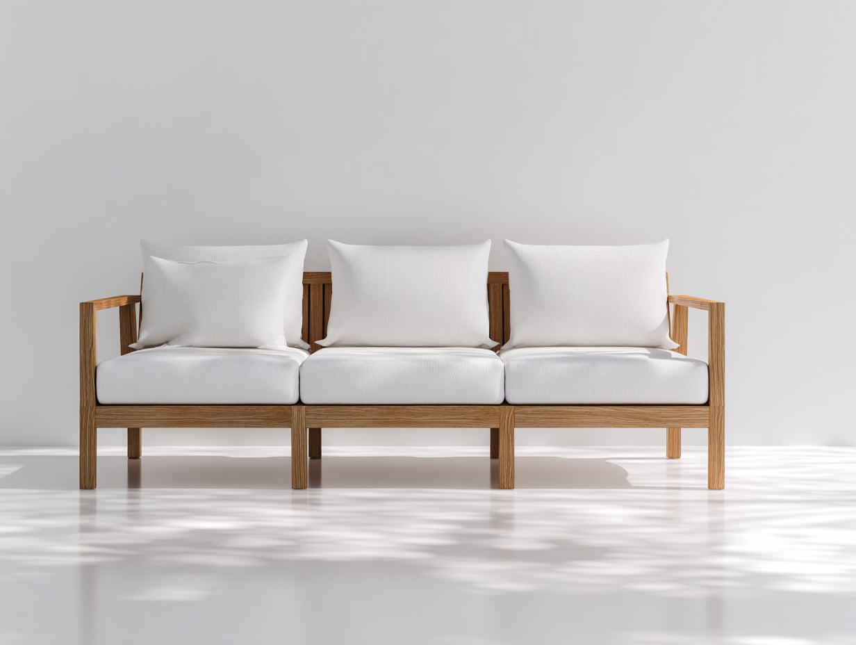 Divano da esterno - Legno-Tessuto - 210x78x72 cm - Naturale-Bianco - Moderno minimalista