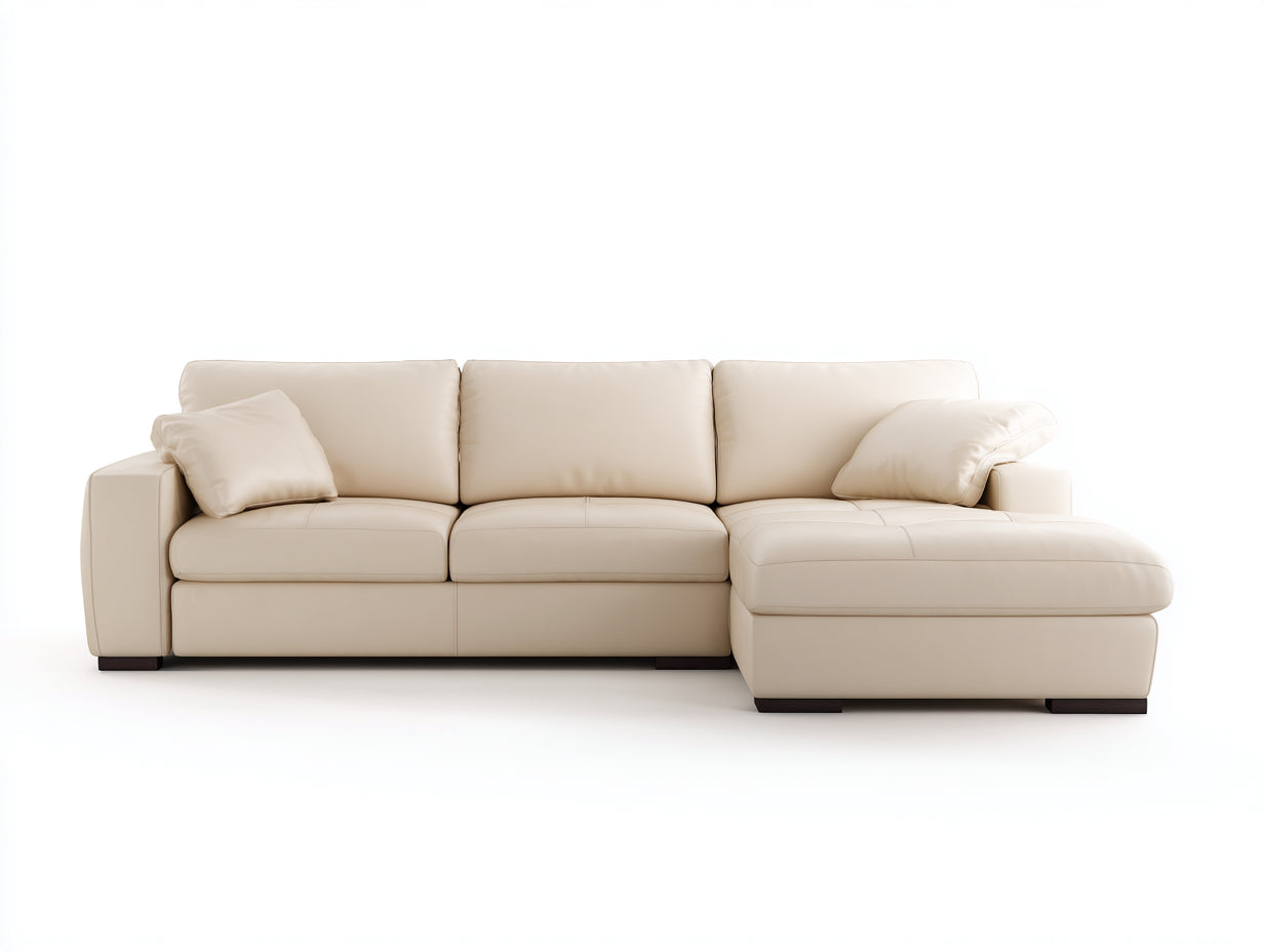 Divano angolare-Pelle-258x162x86 cm-Avorio-Moderno