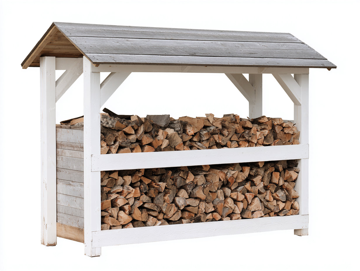 Portalegna - Legno - 180x75x165 cm - Bianco-Grigio-Naturale - Con tetto a capanna