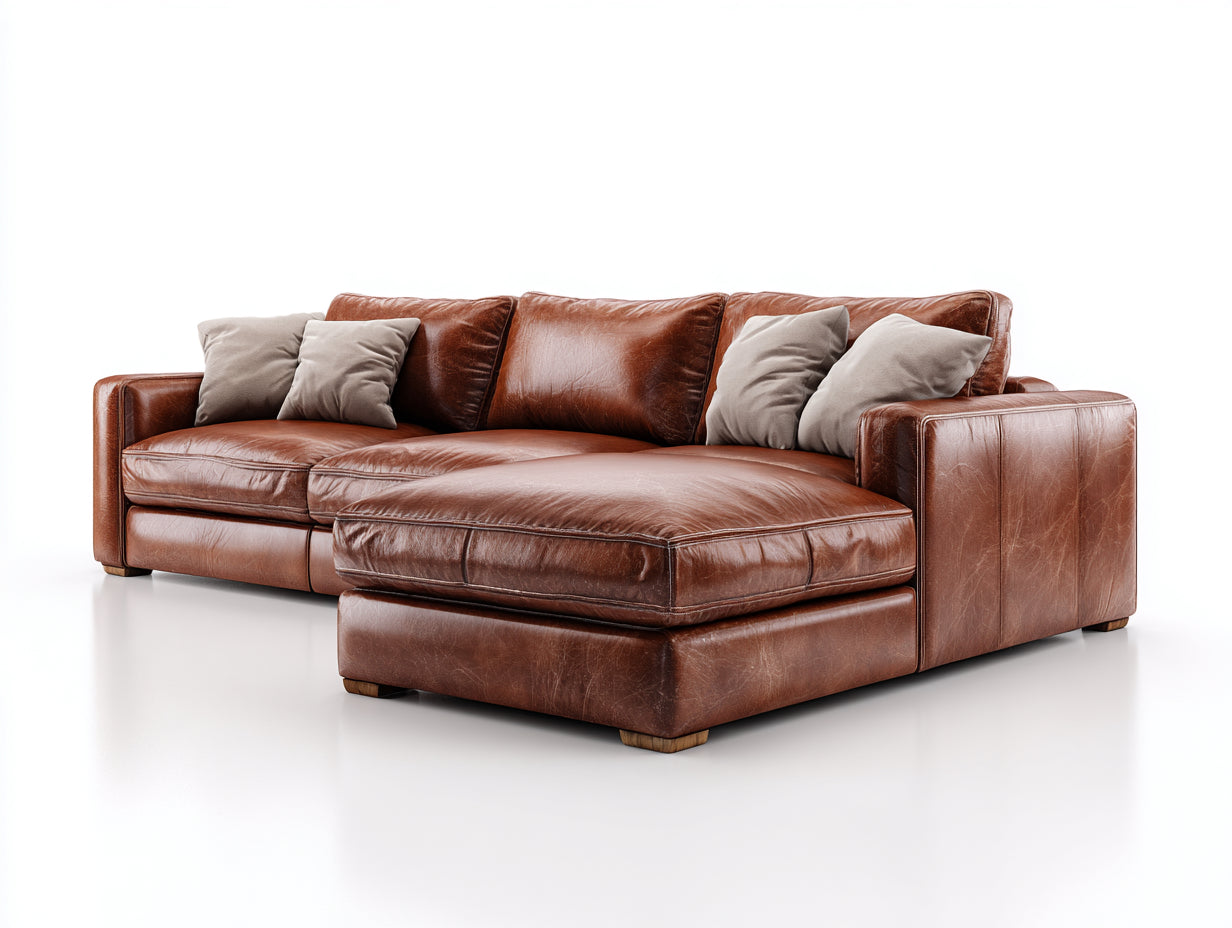 Divano angolare-Pelle-301x181x85 cm-Cognac-Contemporaneo