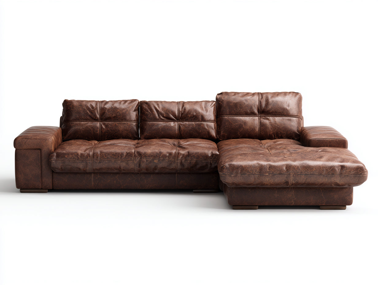Divano angolare-Pelle-326x184x91 cm-Testa di moro-Industriale