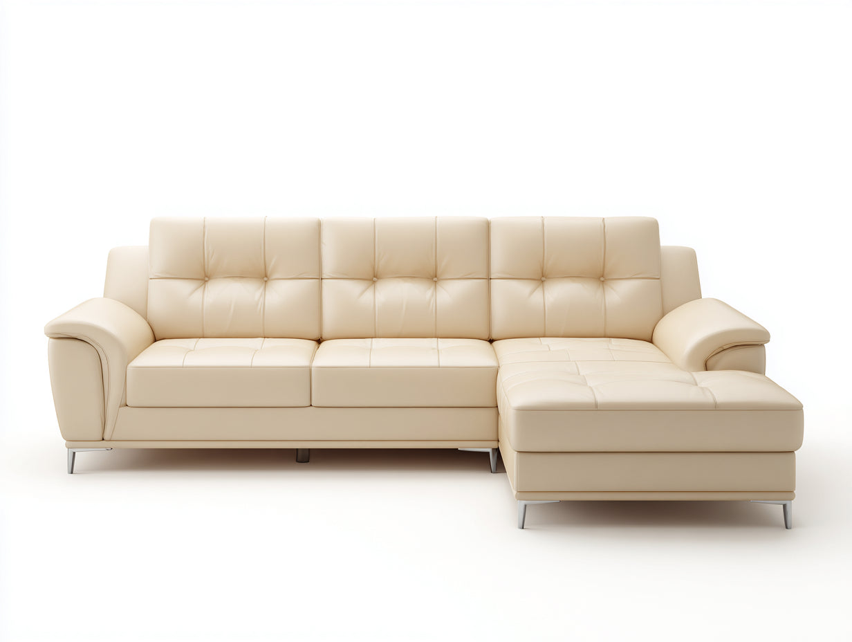 Divano angolare - Pelle sintetica - 262x166x87 cm - Crema - Moderno