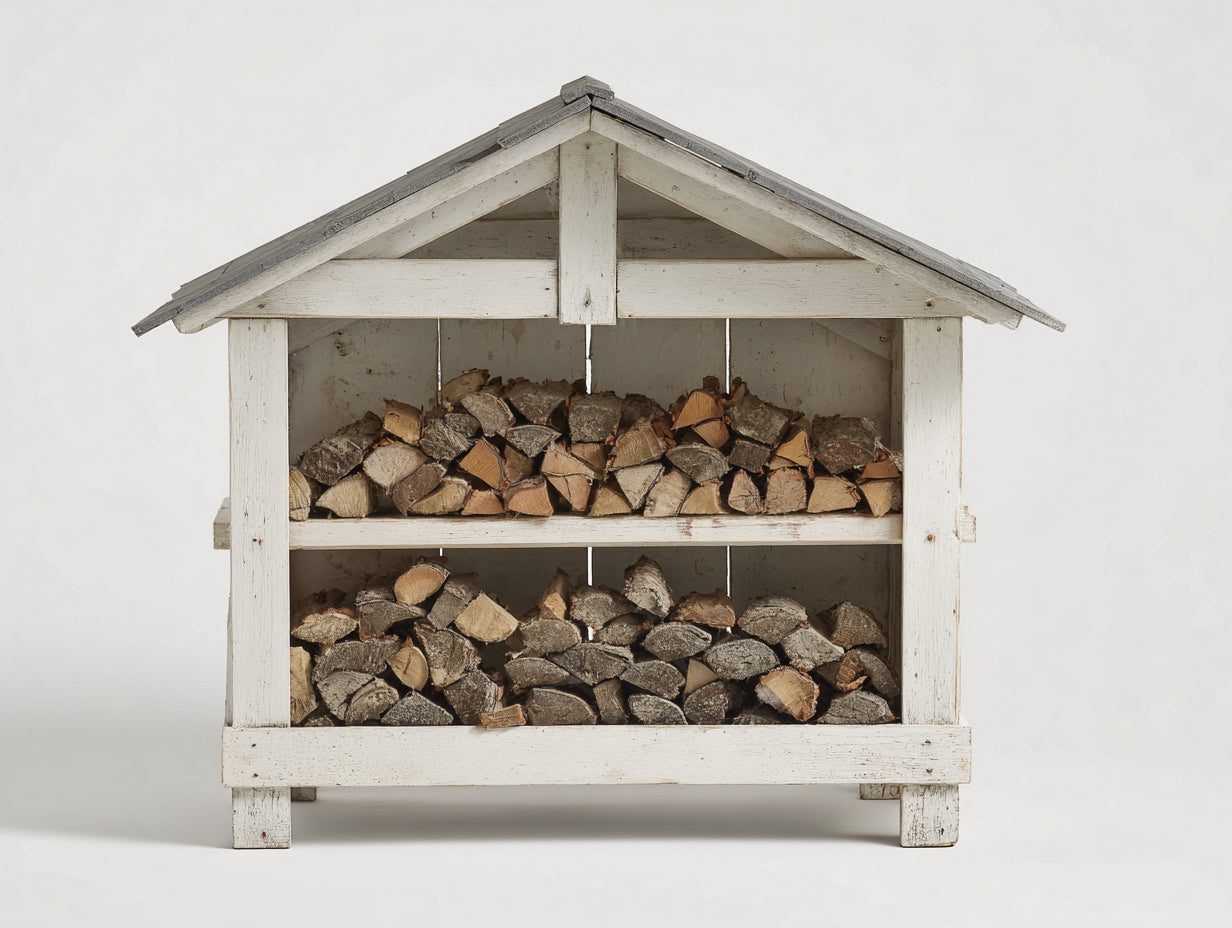 Portalegna - Legno - 145x55x155 cm - Bianco Anticato - Rustico