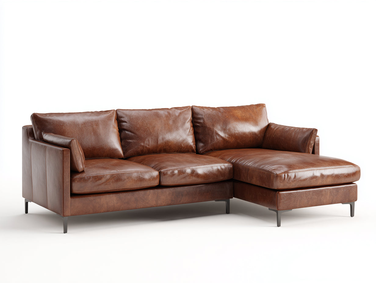 Divano angolare-Pelle-284x172x84 cm-Cognac-Minimalista