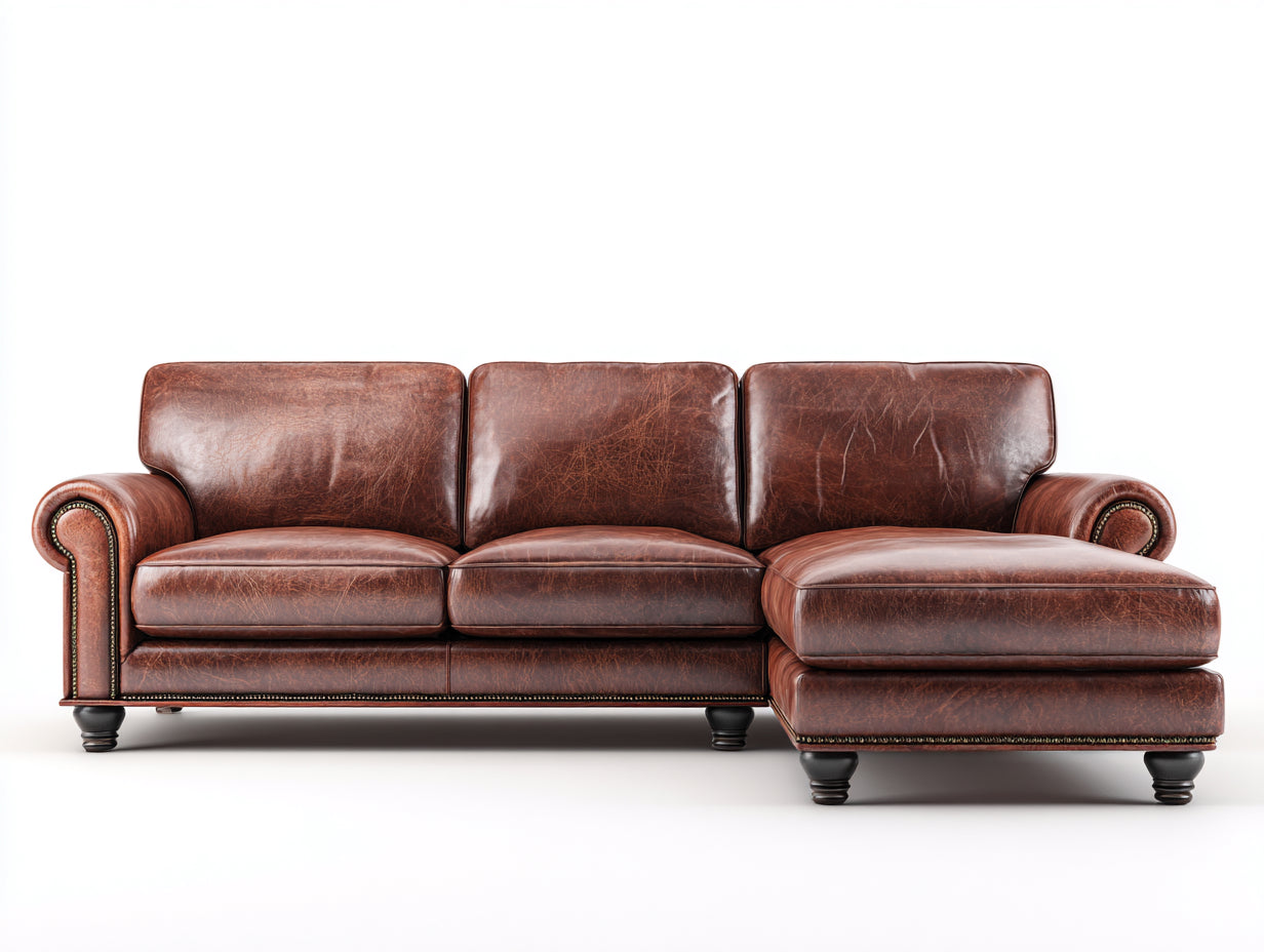Divano angolare-Pelle-296x170x88 cm-Marrone vintage-Classico