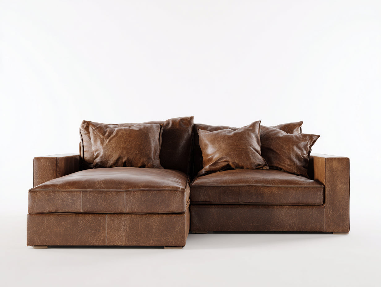 Divano angolare-Pelle-272x176x83 cm-Marrone vintage-Contemporaneo