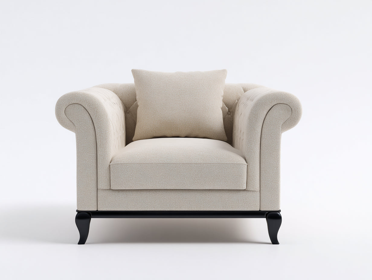 Poltrona - Tessuto - 108x92x88 cm - Beige chiaro - Stile classico