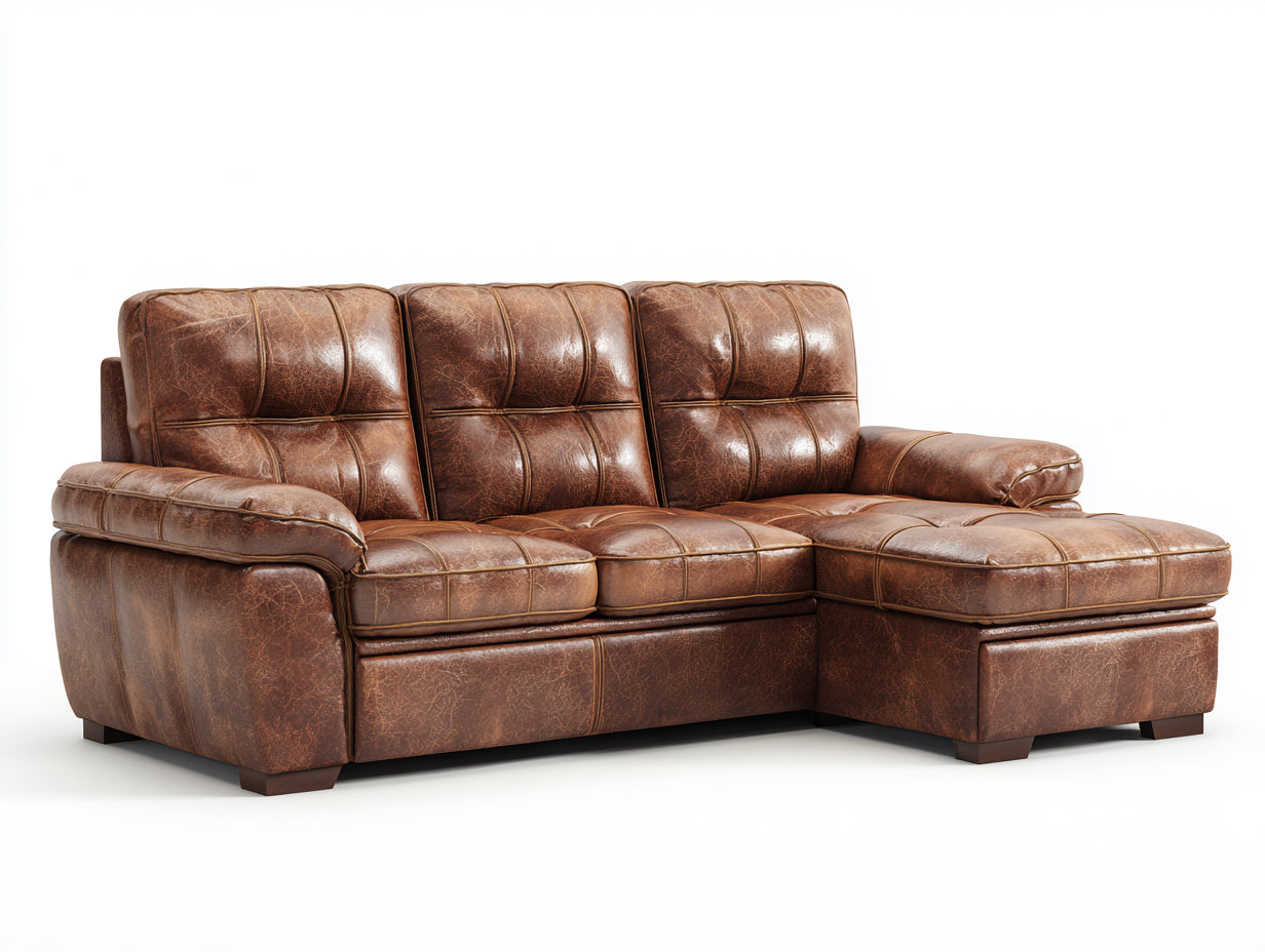 Divano angolare-Pelle-288x168x89 cm-Marrone-Retrò