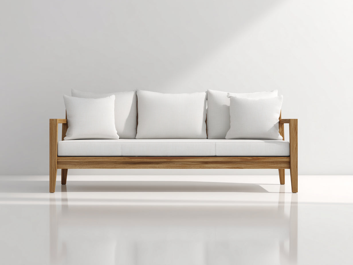 Divano da esterno - Legno-Tessuto - 220x82x76 cm - Naturale-Bianco - Moderno essenziale